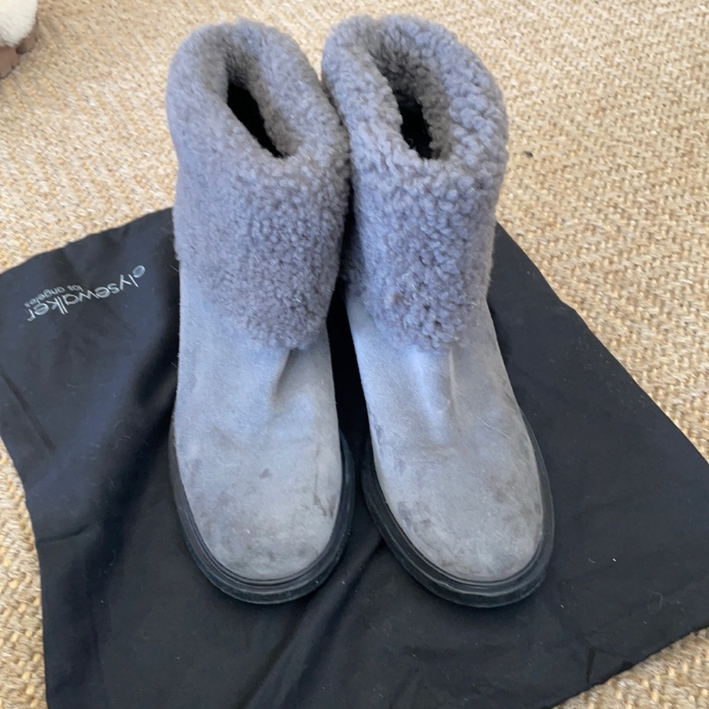 Grey suede and fur took over booties